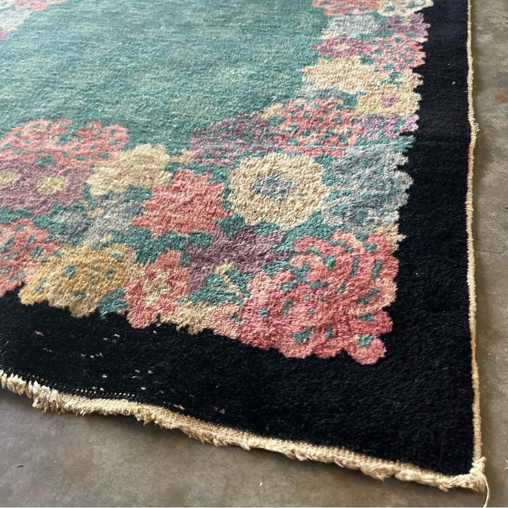 Antique Art Deco Chinese 3’x4’10” Hand Knotted Wool Floral Rug - Picture 4 of 12